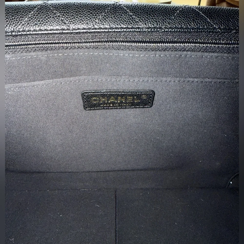 CHANEL XXL Black Caviar leather Classic Airline Travel Flap Bag Gold CC Handbag - Picture 7 of 11